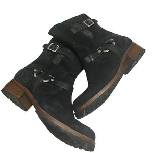 UGG ENDELL 5604 BLACK‎ SUEDE LEATHER SHEARLING ANKLE BOOTS WOMEN SZ 6